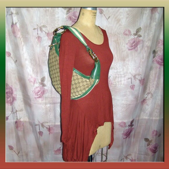 Gucci GG Bamboo Ring Hobo-green & beige - Picture 1 of 15